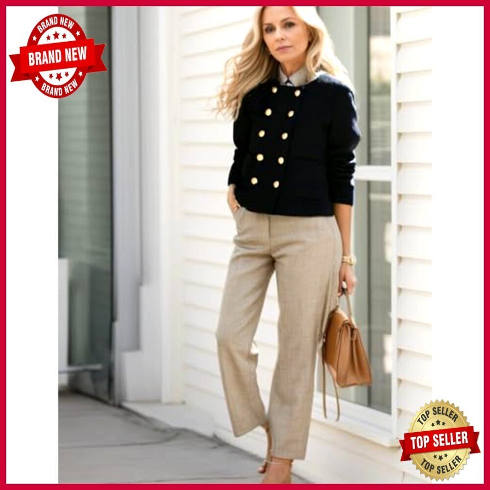 Cropped Tweed Blazer Long Sleeve Open Front Work Casual Business Jacket - Picture 6 of 6